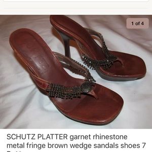 SCHUTZ PLATTER garnet metal bead fringe shoes